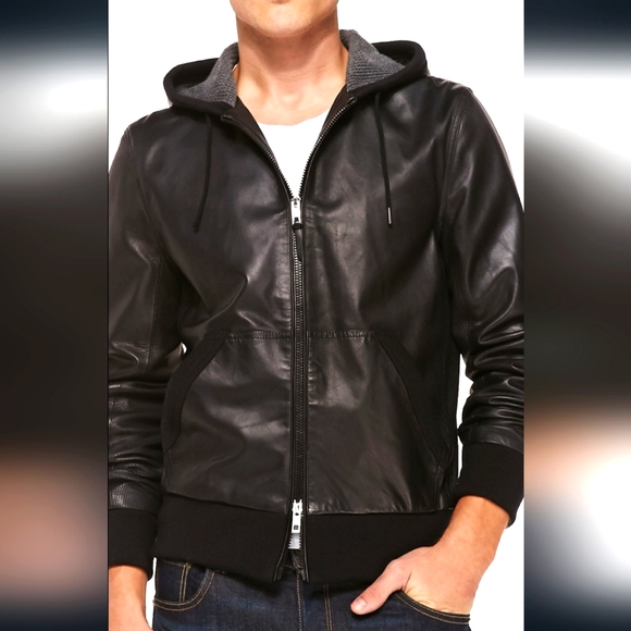 rag & bone Other - Sale Rag & Bone  Leather Christopher Zip-Front Hoodie Bomber Style Jacket
